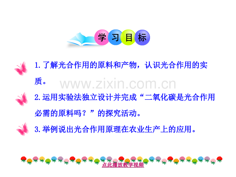 人教版初中秋七年级生物上册光合作用吸收二氧化碳释放氧气.pptx_第3页