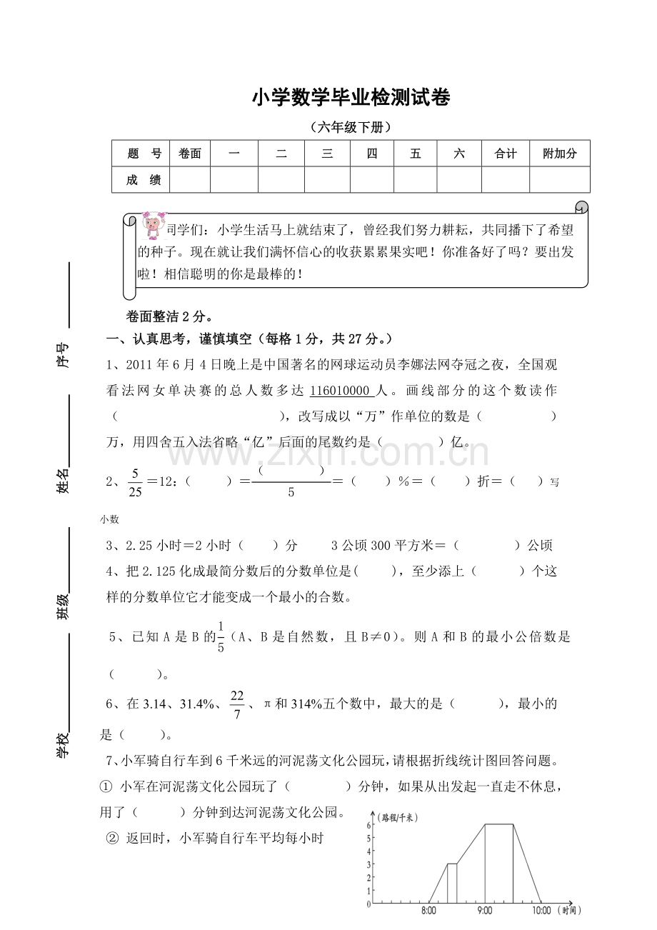 人教版六年级数学毕业试卷.doc_第1页