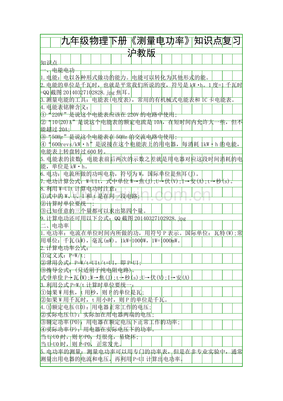 九年级物理下册测量电功率知识点复习沪教版.docx_第1页