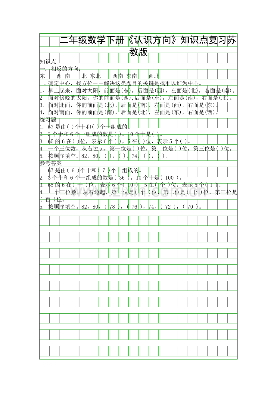 二年级数学下册认识方向知识点复习苏教版.docx_第1页