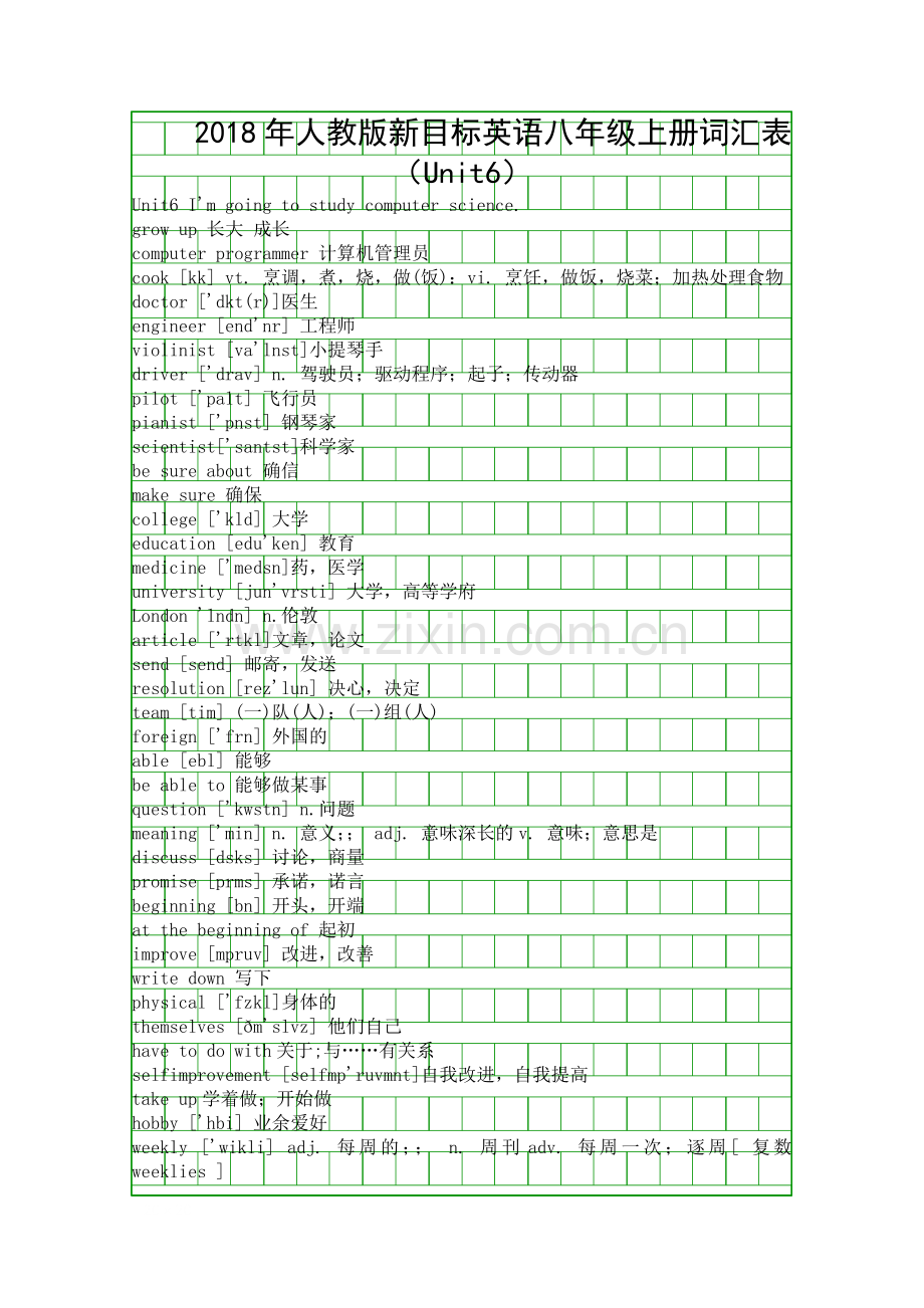 人教版新目标英语八年级上册词汇表Unit6.docx_第1页