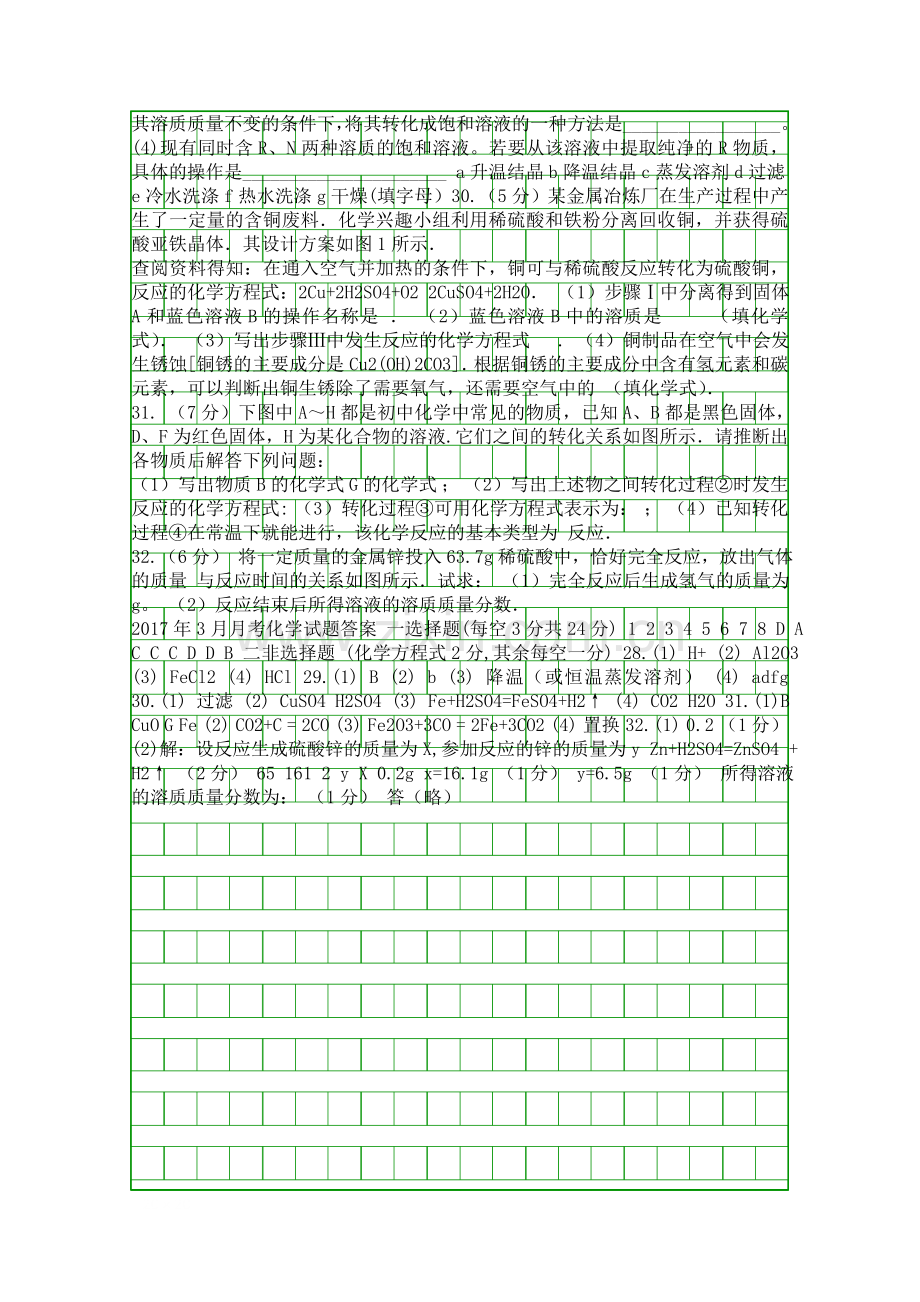 3月九年级化学月考试卷武汉市黄陂区有答案.docx_第2页