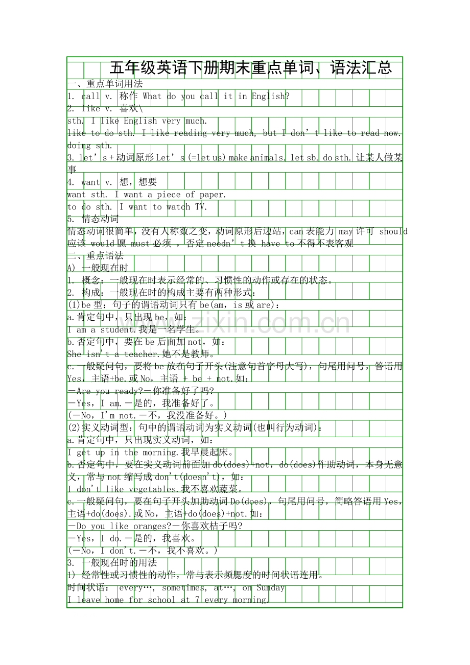 五年级英语下册期末重点单词语法汇总.docx_第1页