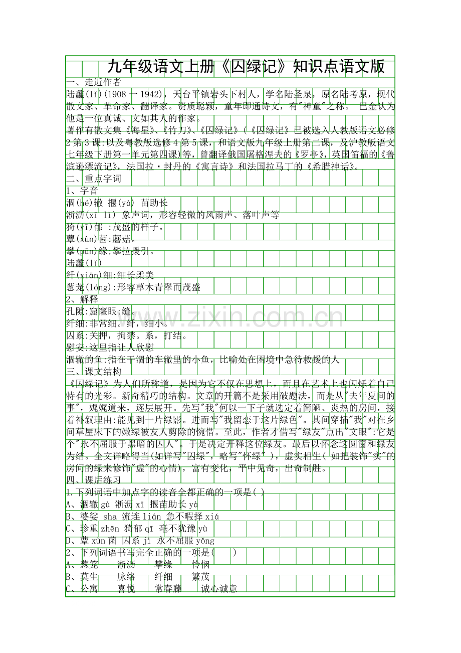 九年级语文上册囚绿记知识点语文版.docx_第1页