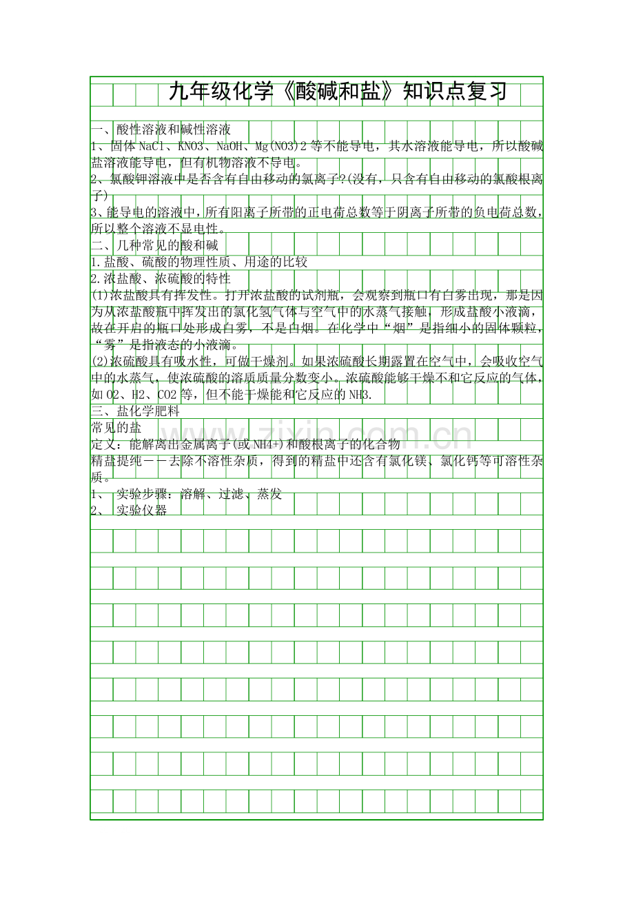 九年级化学酸碱和盐知识点复习.docx_第1页