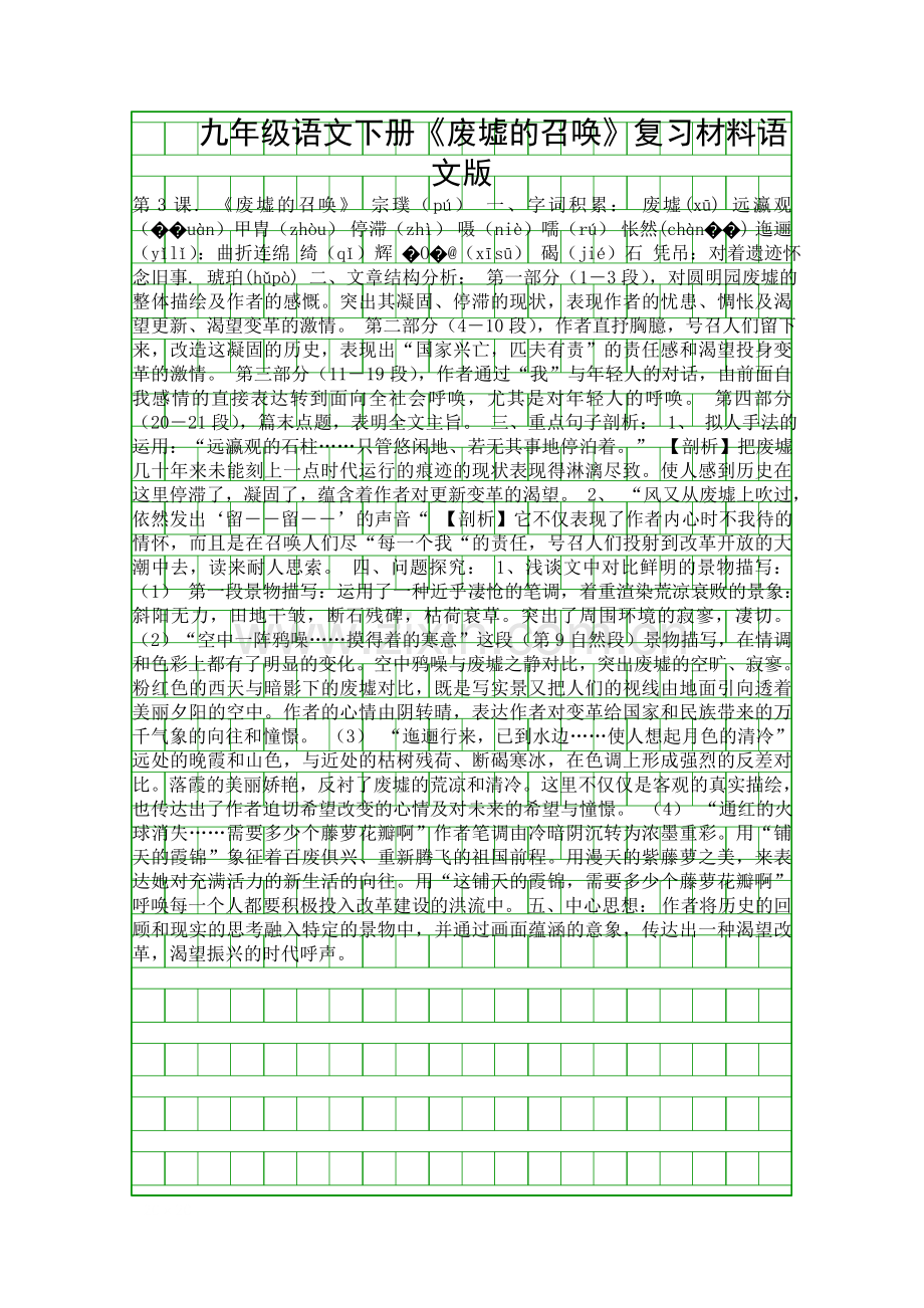 九年级语文下册废墟的召唤复习材料语文版.docx_第1页