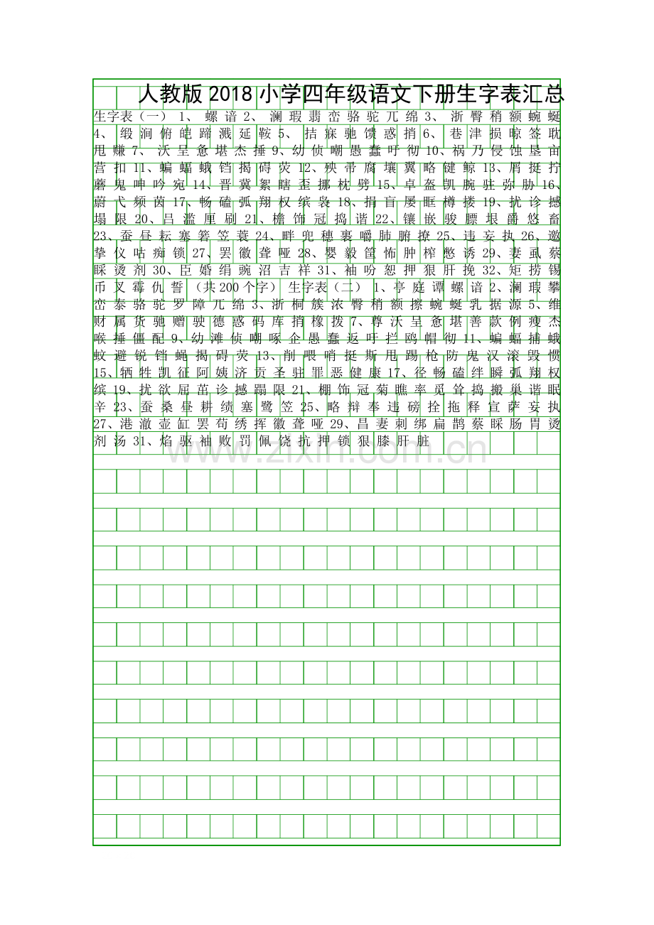 人教版2018小学四年级语文下册生字表汇总.docx_第1页