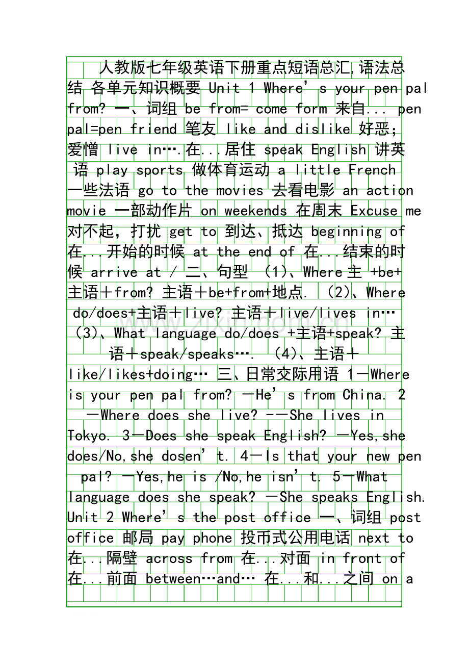 人教版七年级英语下册重点短语总汇语法总结.docx_第1页