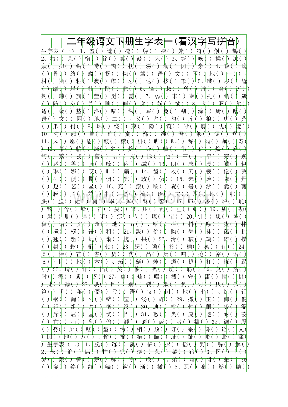 二年级语文下册生字表一看汉字写拼音.docx_第1页