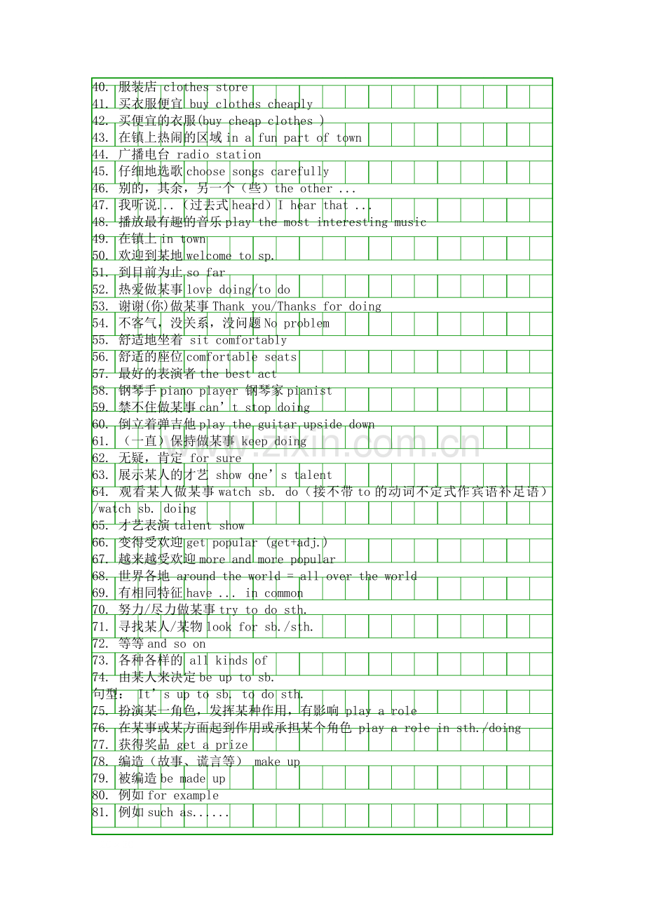 人教版八年级上册英语Units15词组总结二.docx_第2页