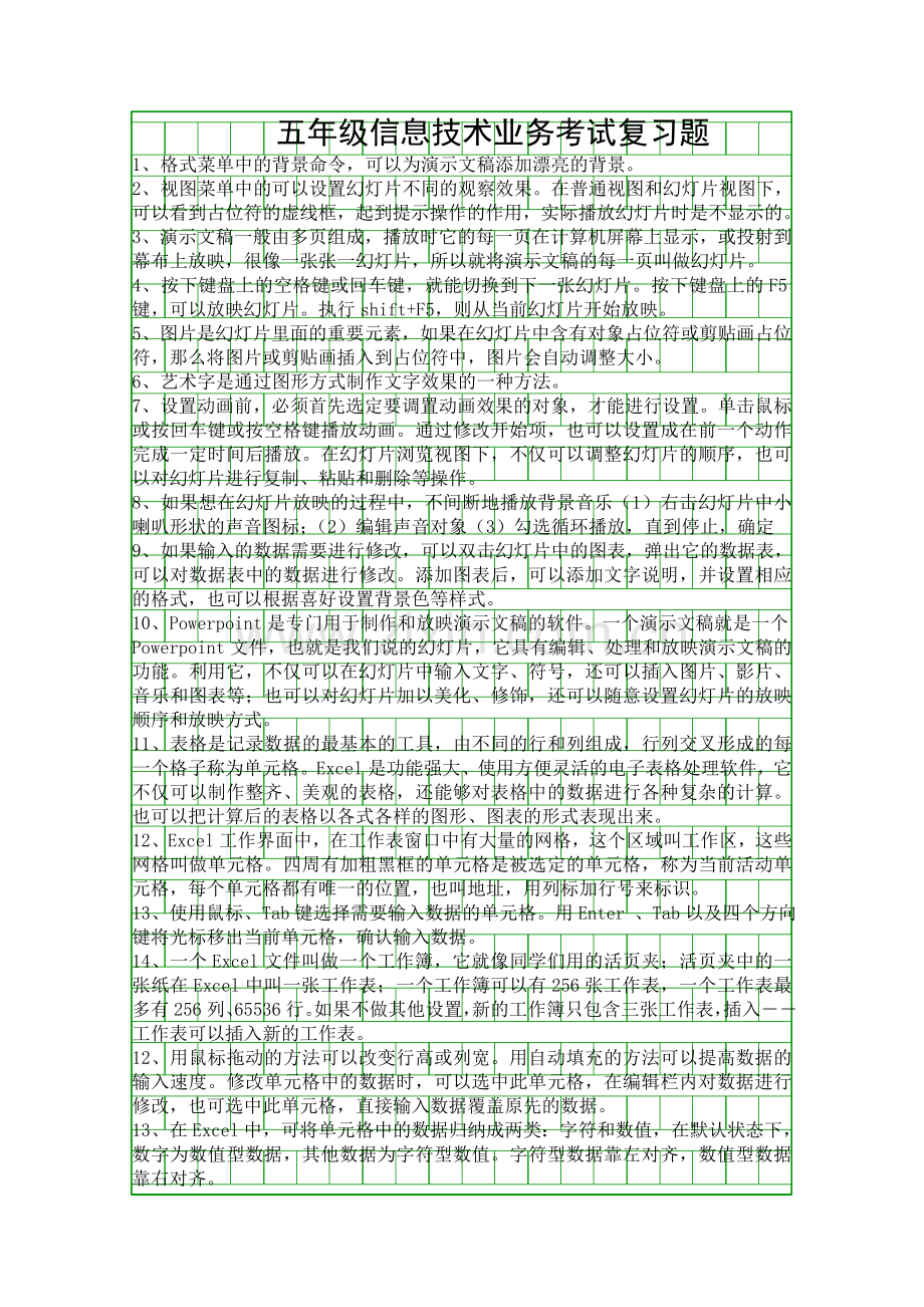 五年级信息技术业务考试复习题.docx_第1页