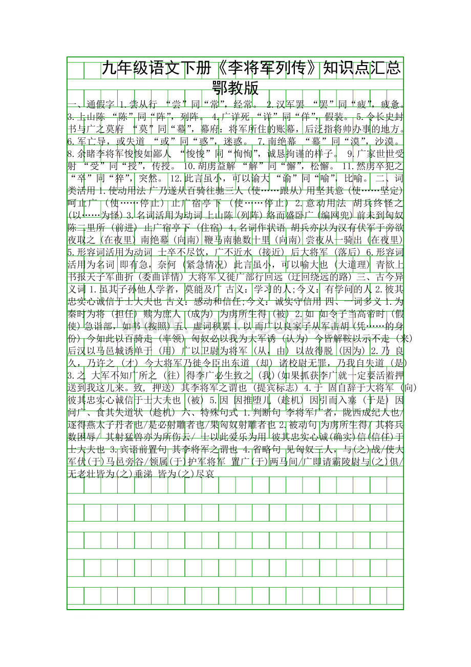 九年级语文下册李将军列传知识点汇总鄂教版.docx_第1页