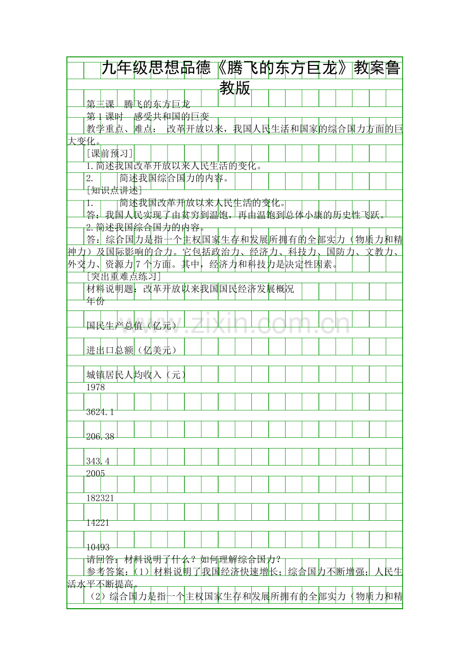 九年级思想品德腾飞的东方巨龙教案鲁教版.docx_第1页