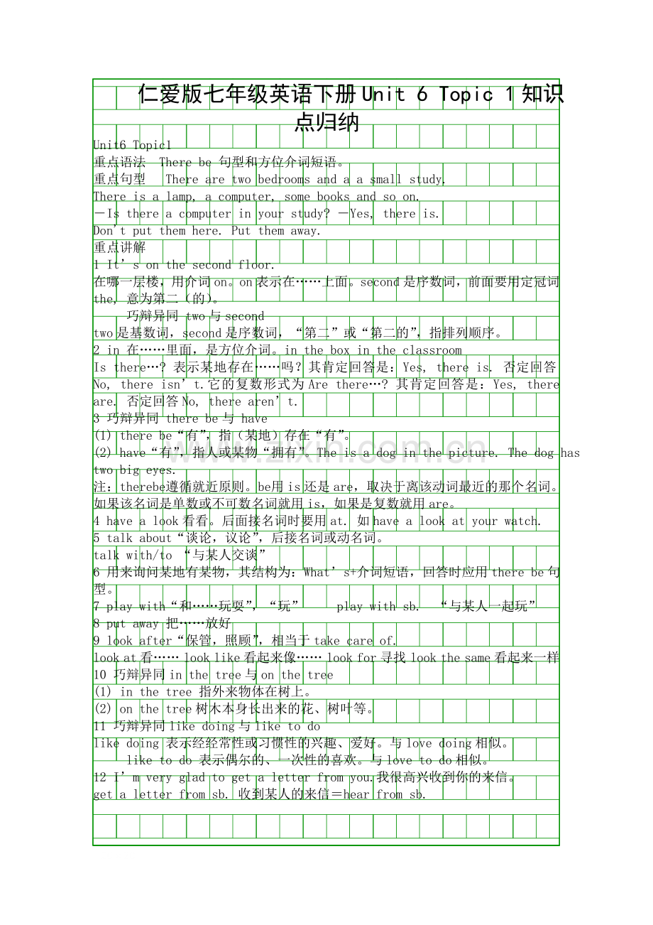 仁爱版七年级英语下册Unit-6-Topic-1知识点归纳.docx_第1页