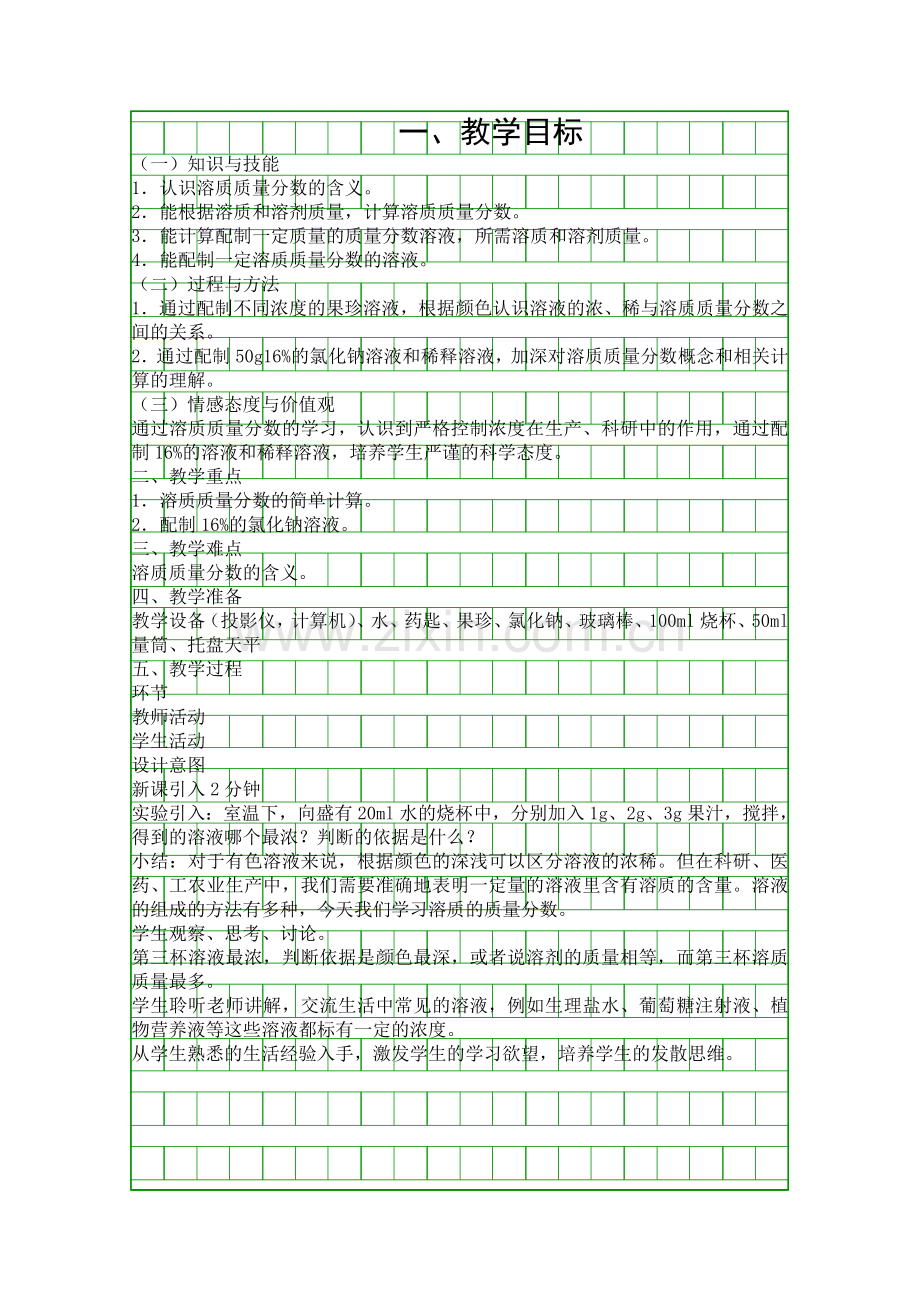 人教版九年级化学下册溶液的浓度时教学设计.docx_第1页