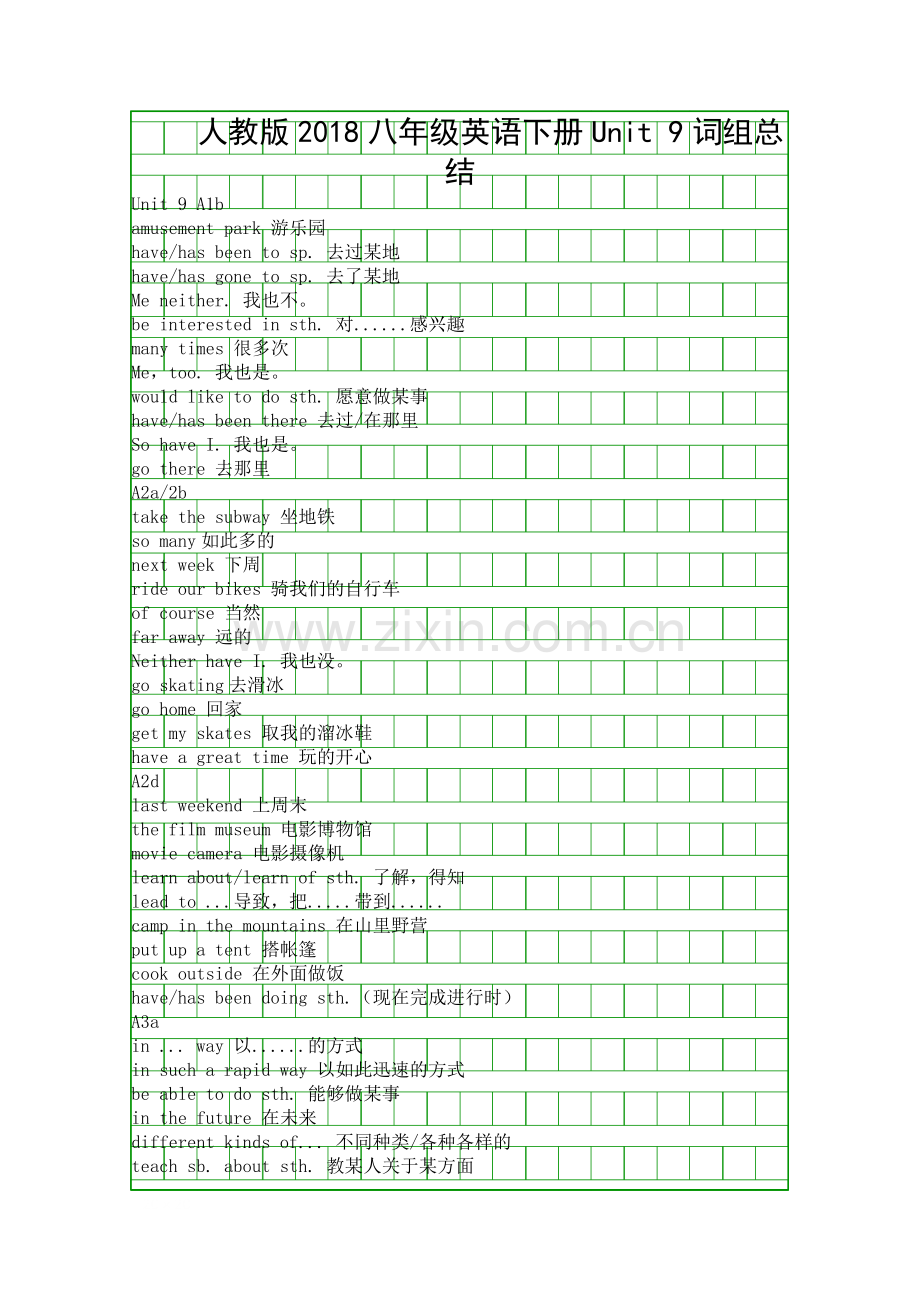 人教版2018八年级英语下册Unit-9词组总结.docx_第1页