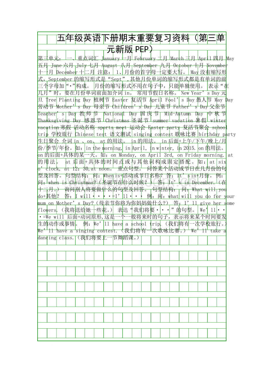 五年级英语下册期末重要复习资料(第三单元新版PEP).docx_第1页