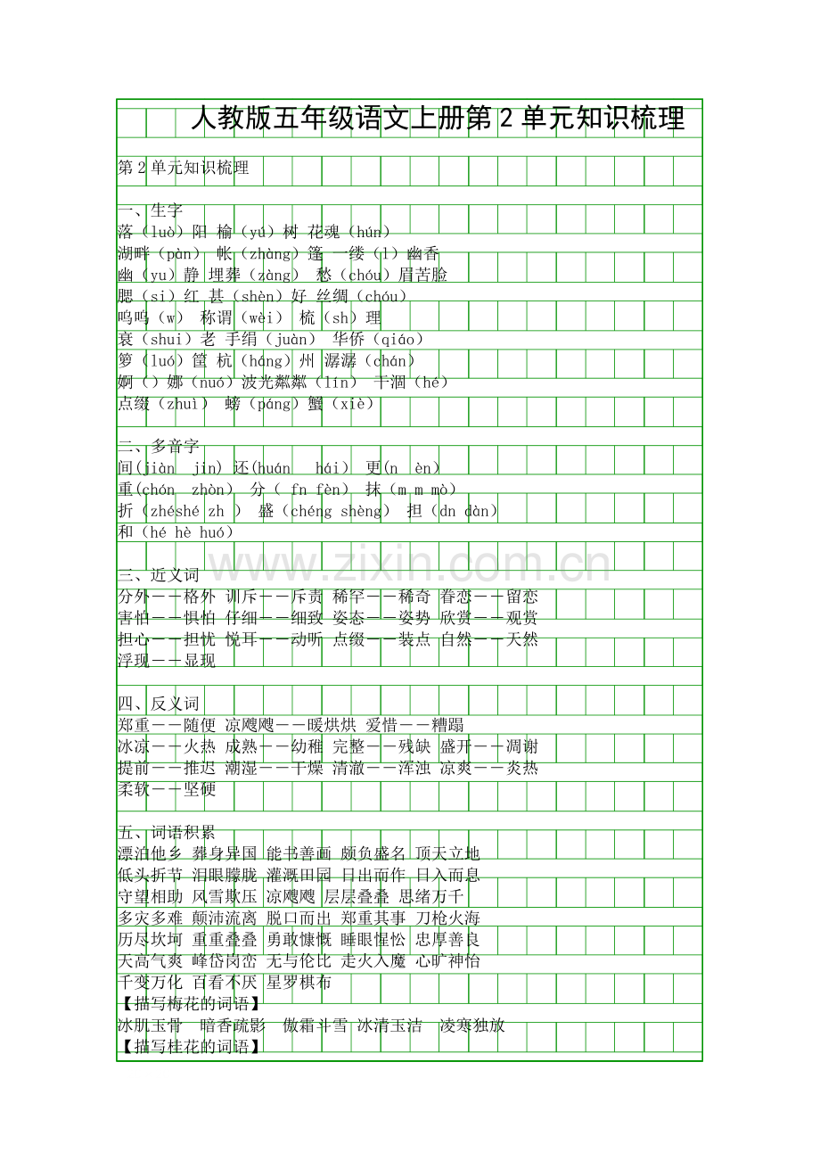 人教版五年级语文上册第2单元知识梳理.docx_第1页