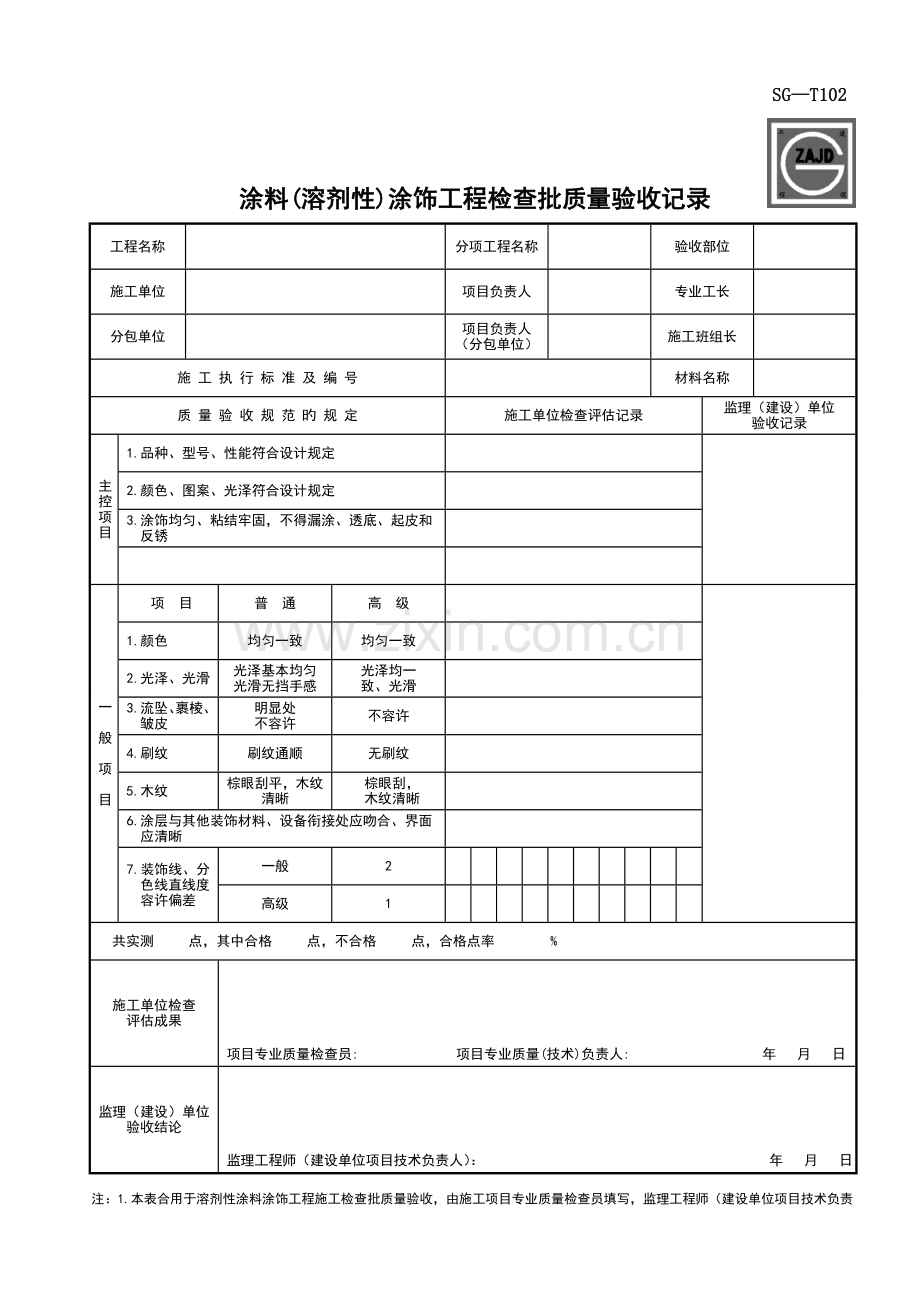 涂料溶剂性涂饰工程检验批质量验收记录.doc_第1页