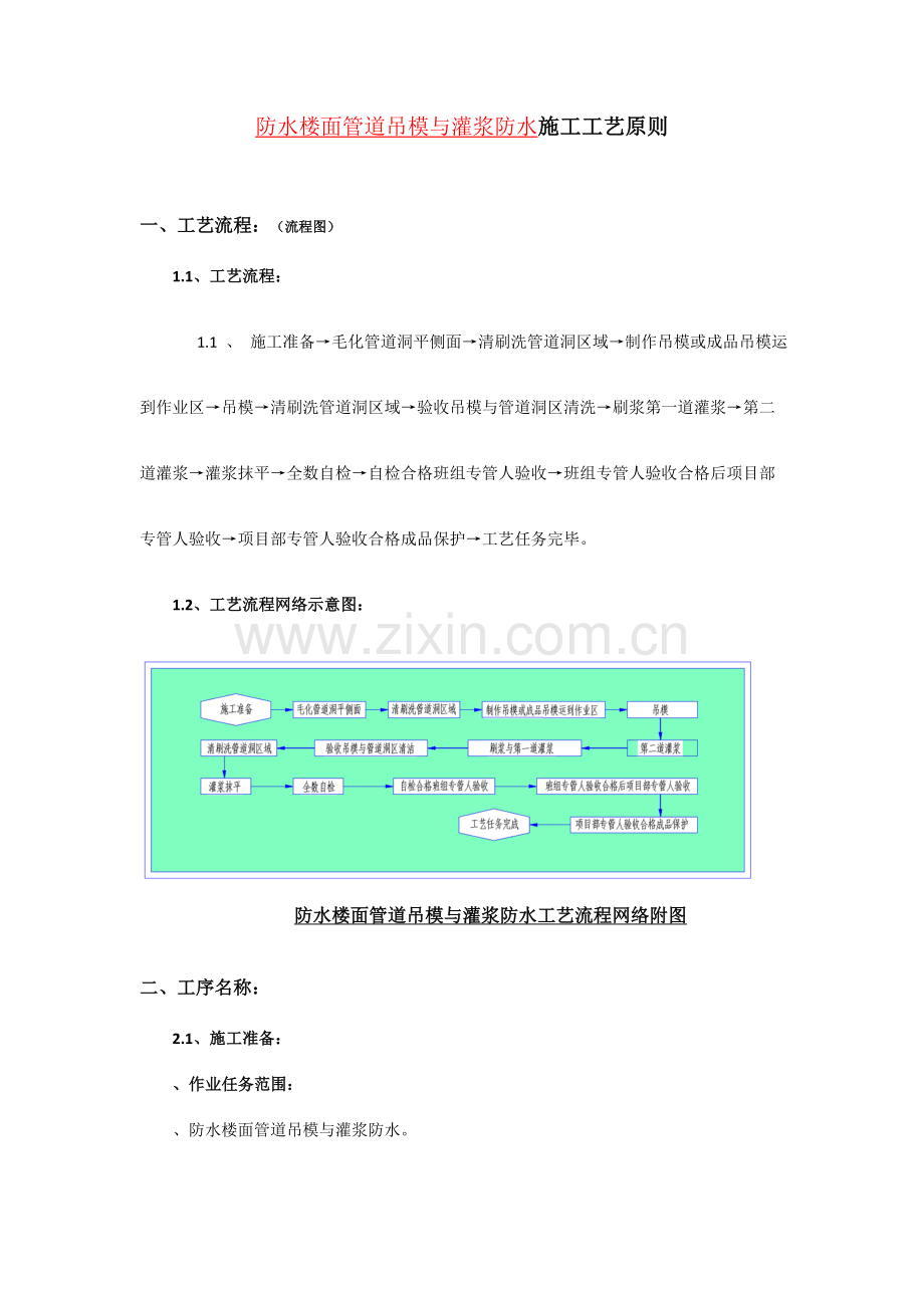 防水楼面管道吊模与灌浆防水施工工艺流程暂完.docx_第1页