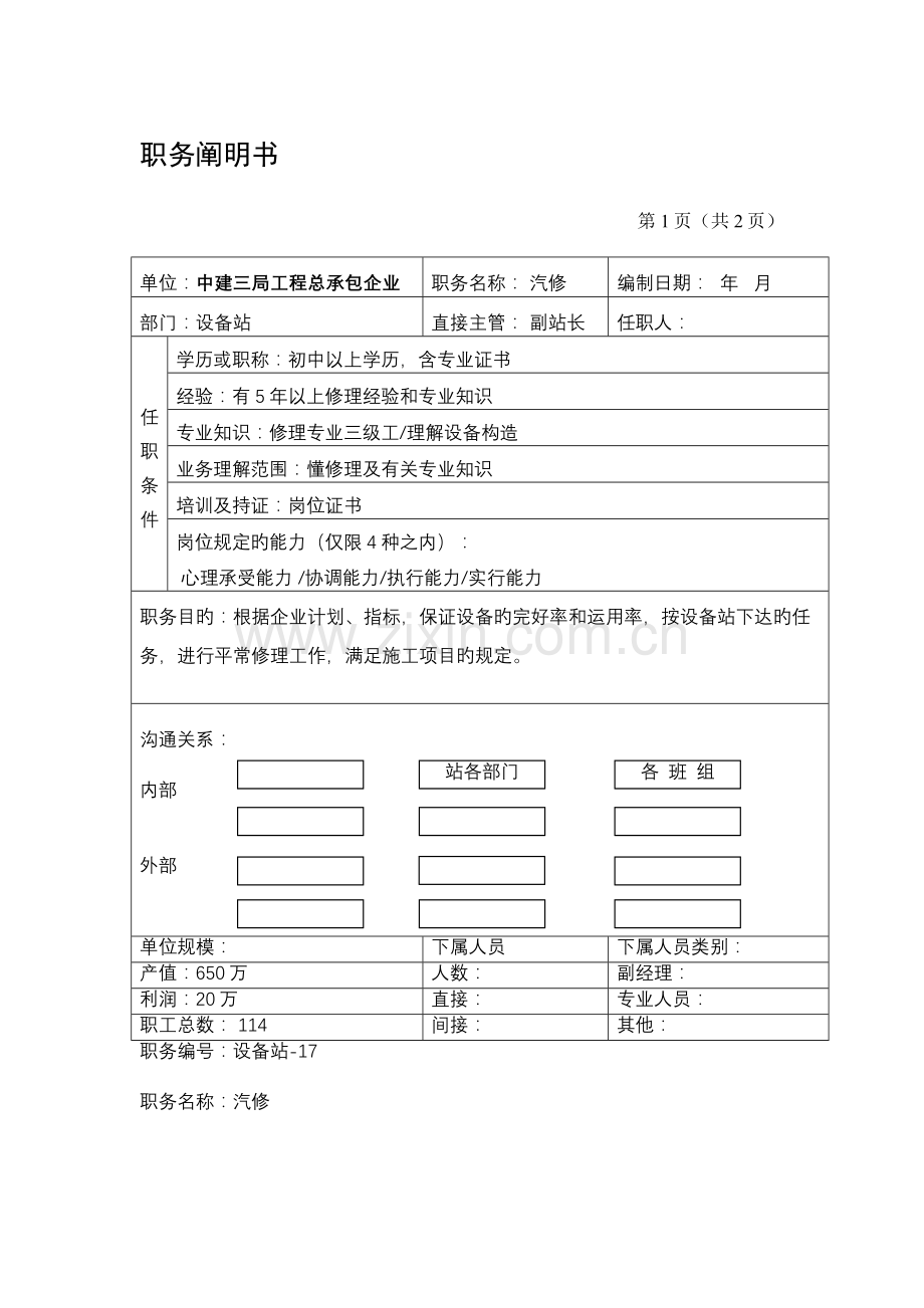 汽修岗位说明书合集.doc_第1页