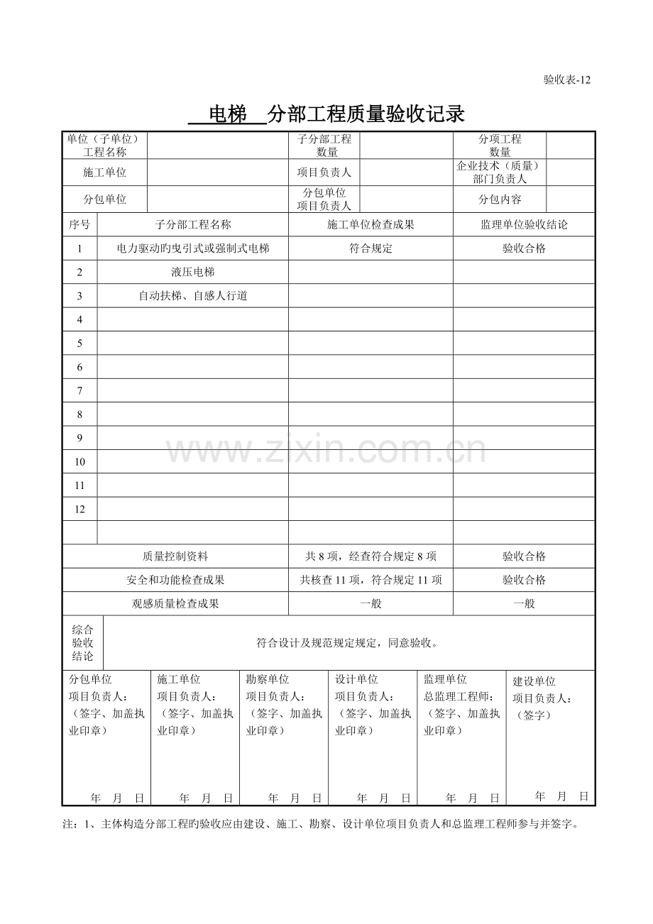 重庆执行验收表电梯分部工程质量验收记录.doc_第1页