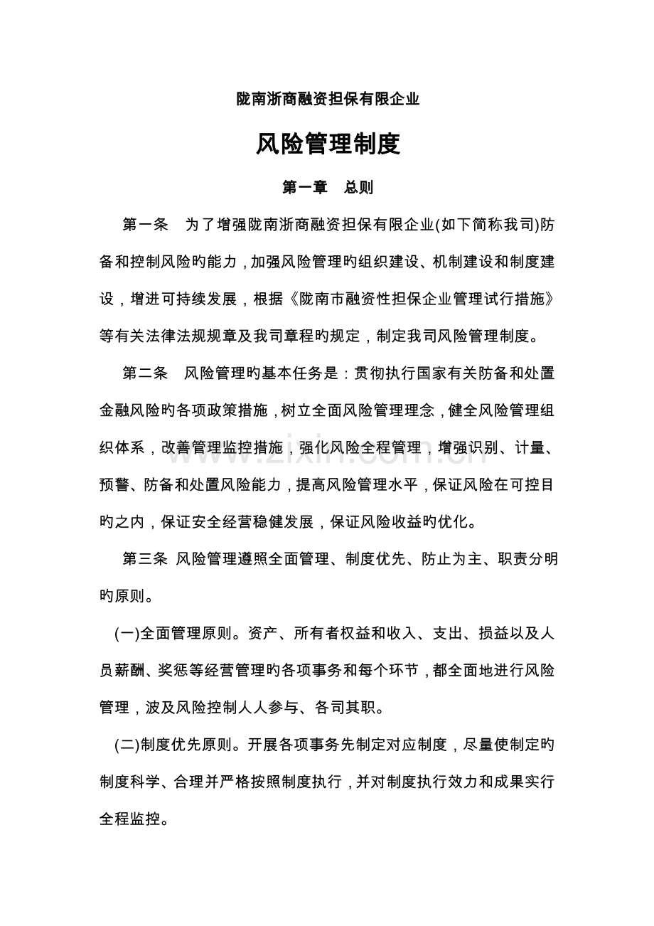 陇南浙商融资担保有限公司风险管理制度.doc_第1页