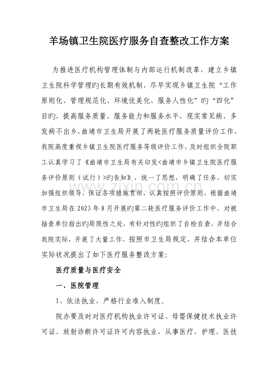 羊场镇卫生院医疗服务整改方案.doc_第1页