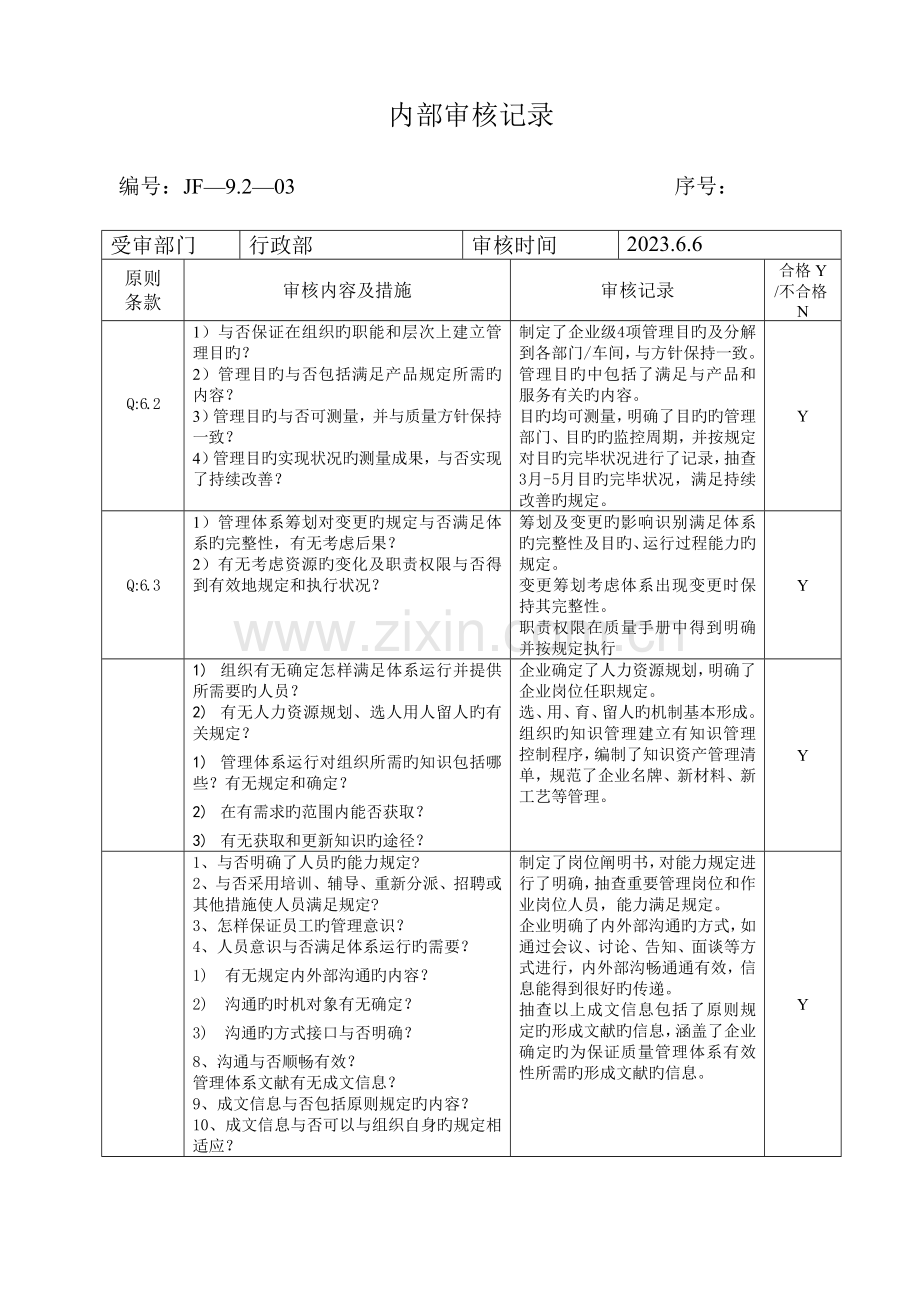 质量体系各部门内审检查表及审核记录.docx_第3页