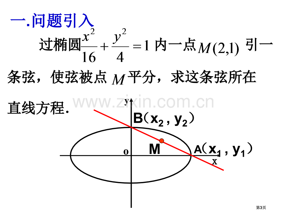 运用点差法巧解圆锥曲线的中点弦问题公开课一等奖优质课大赛微课获奖课件.pptx_第3页