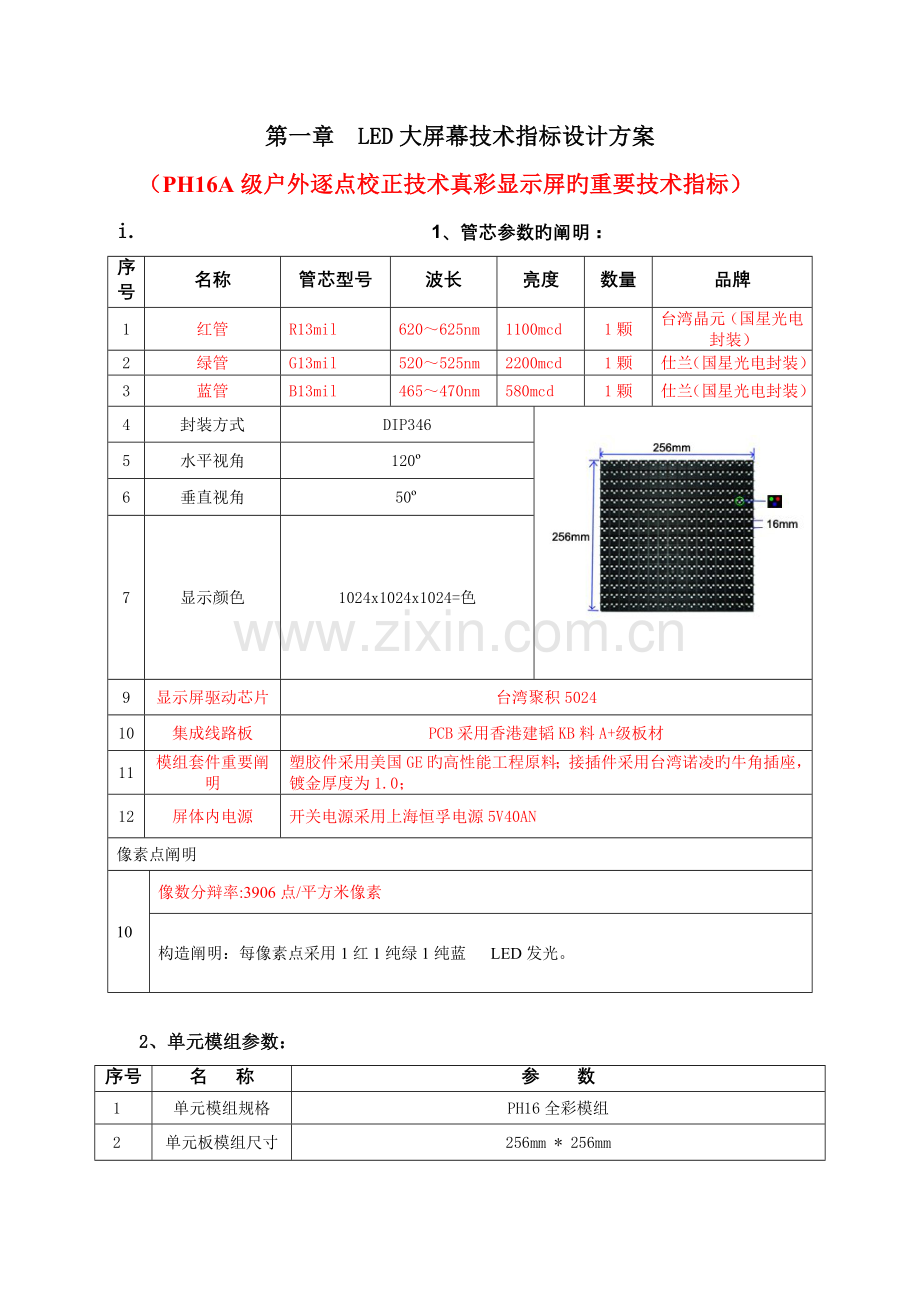 舞台贴墙式LED大屏幕技术指标设计方案.doc_第1页