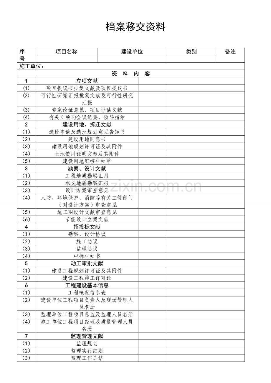 移交资料表建筑工程.doc_第1页