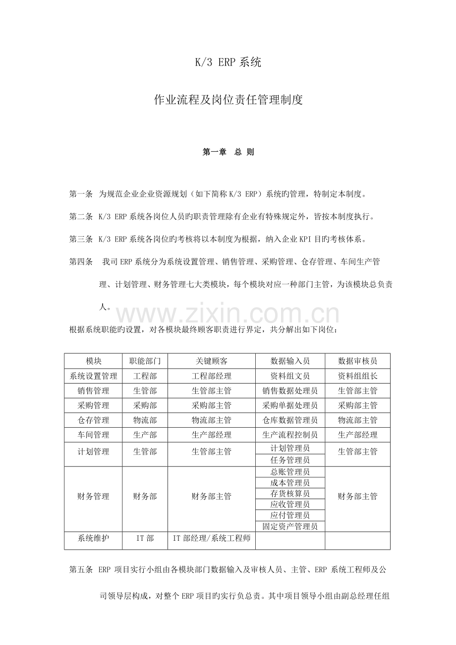 金蝶K3-ERP系统作业流程-ERP系统岗位责任规定.doc_第1页