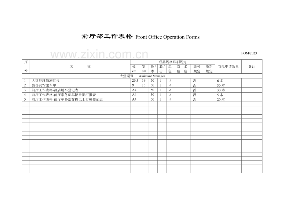 酒店前厅部工作表格汇总.doc_第3页