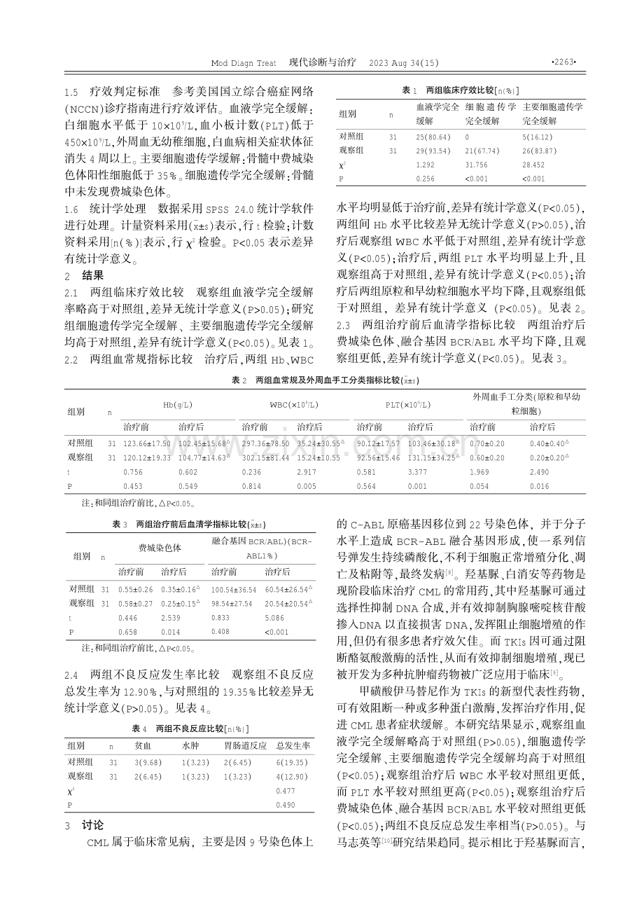 甲磺酸伊马替尼与羟基脲治疗成人慢性髓细胞白血病的疗效比较 (1).pdf_第3页