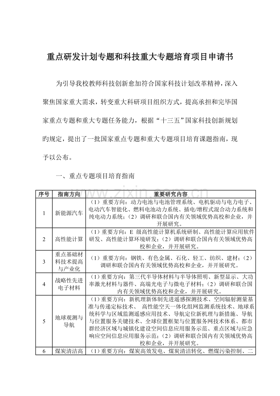 重点研发计划专项和科技重大专项培育项目申请书.doc_第1页