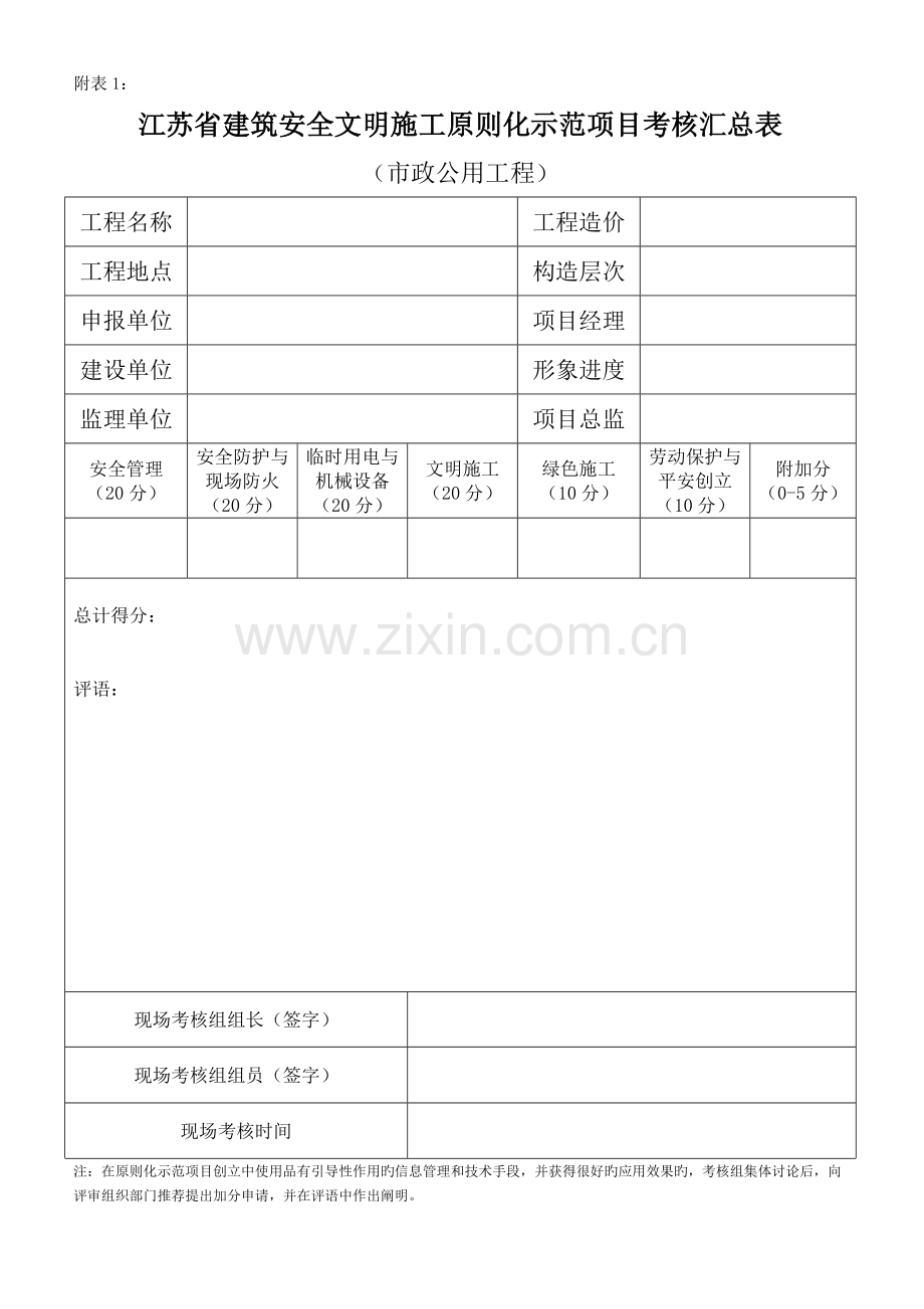 江苏省安全文明工地标准考核表市政公用工程.doc_第1页