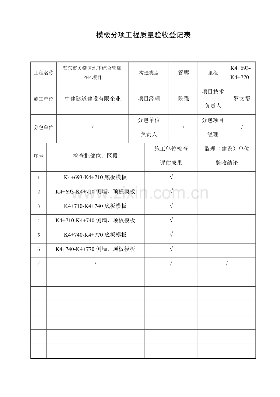 混凝土子分部工程质量验收记录表.docx_第1页