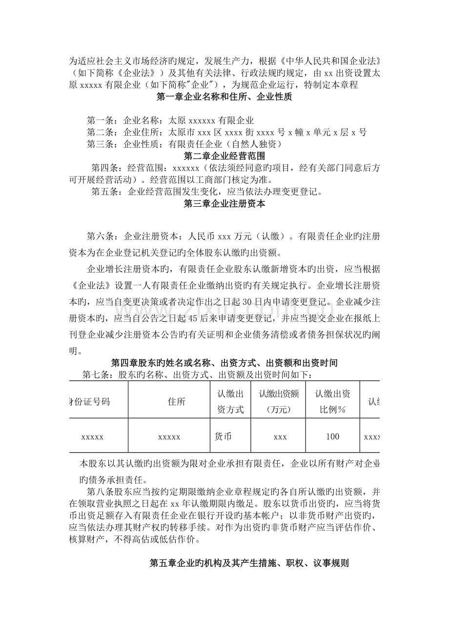 自然人独资一人有限公司股东会决议及章程.docx_第2页