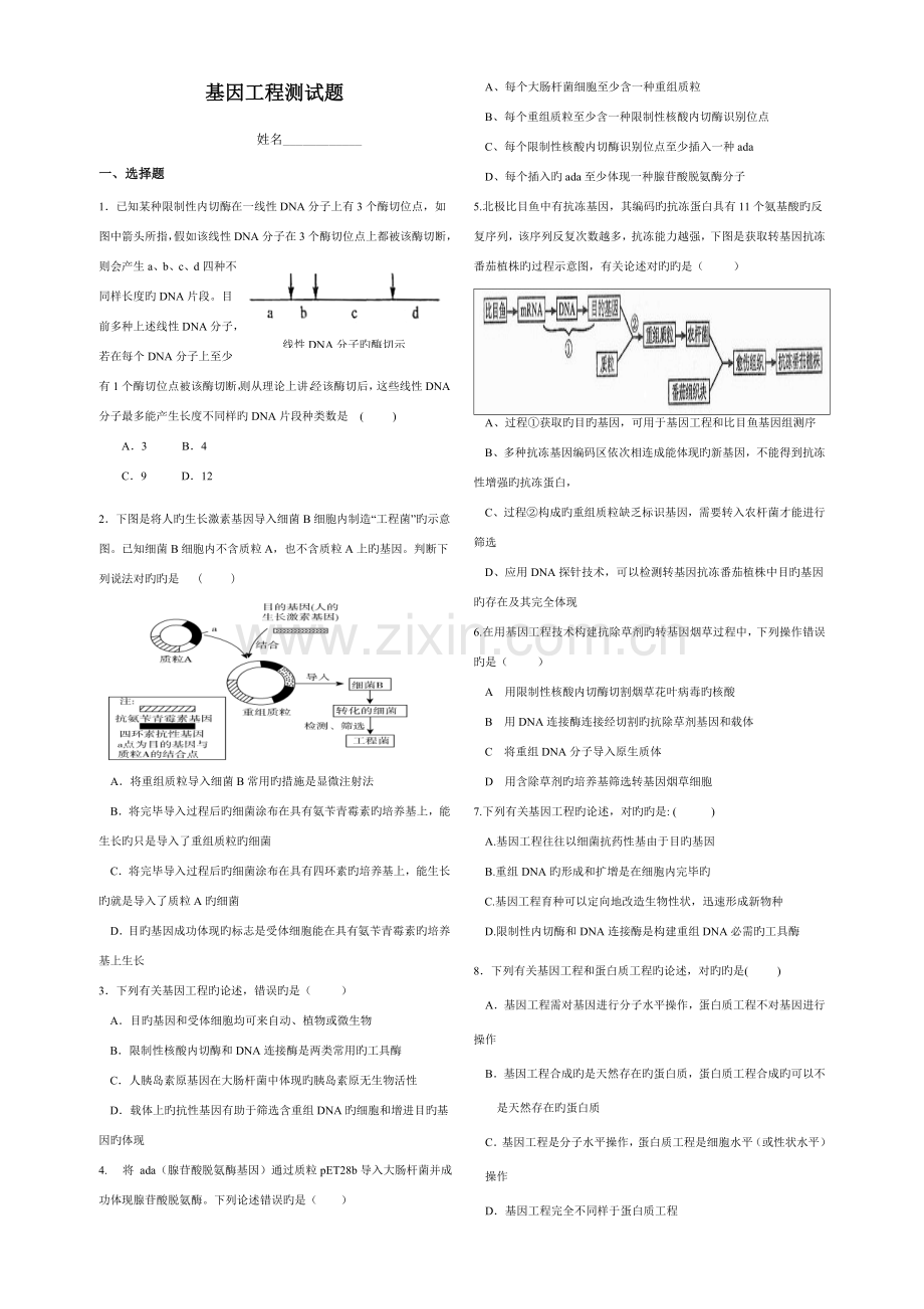 高二生物选修三基因工程测试题含答案.doc_第1页