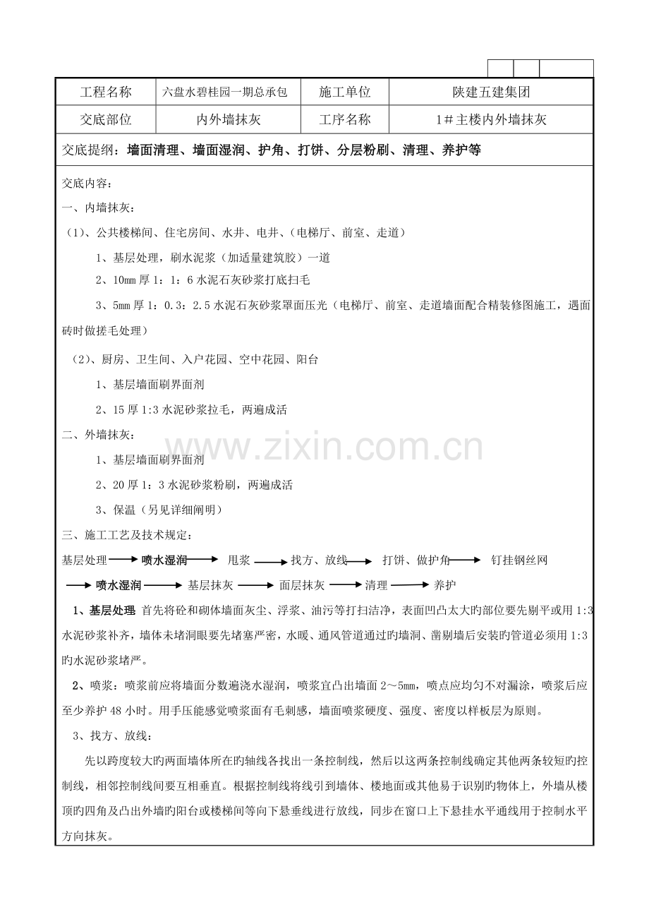 碧桂园内外墙粉刷技术交底.doc_第1页