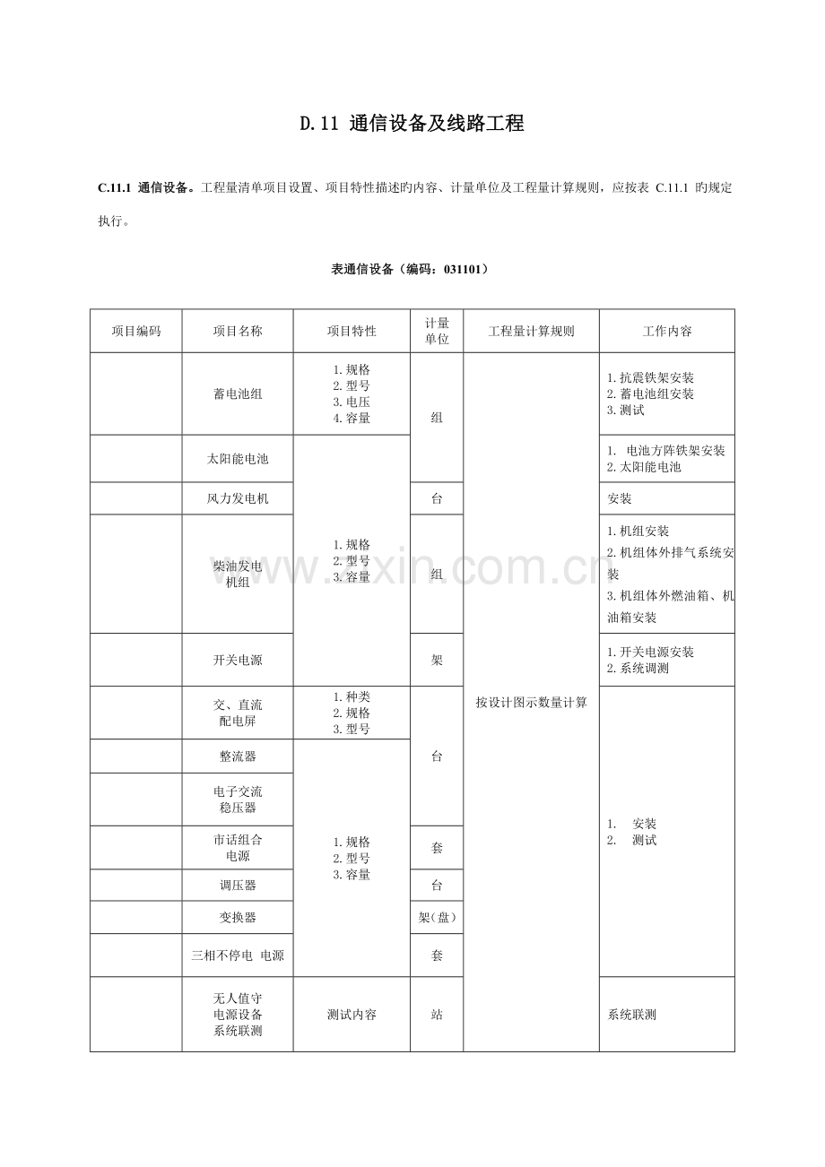 通信设备及线路工程量清单计价规范.doc_第1页