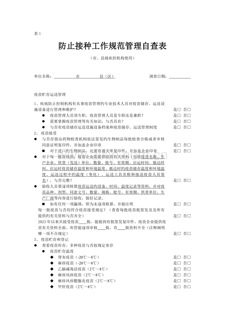 预防接种工作规范管理自查表范文.doc_第1页