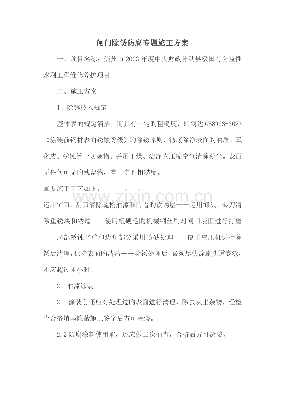 闸门除锈防腐专项施工方案范文.docx_第1页