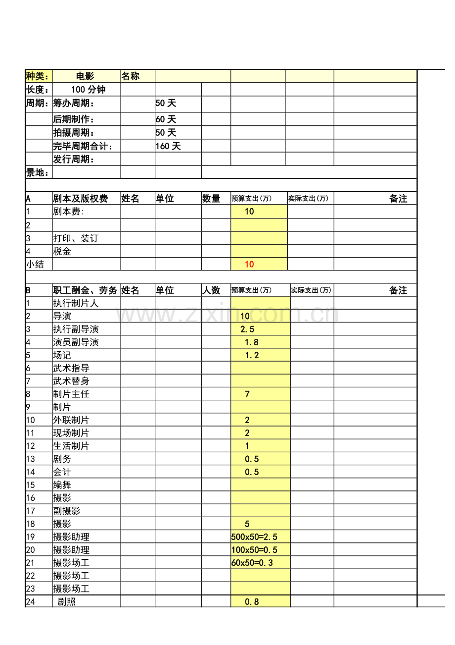 电影预算表.doc_第1页