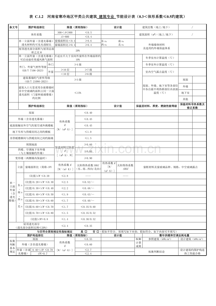 附录C河南省公共建筑建筑专业节能设计表及备案表.doc_第2页