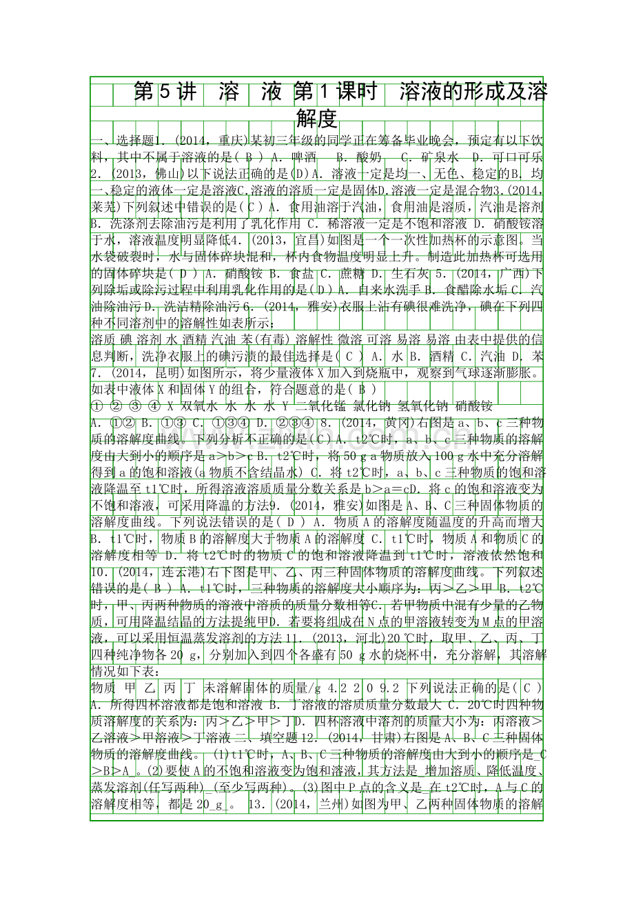 2015中考化学溶液总复习题及课件中考题.docx_第1页