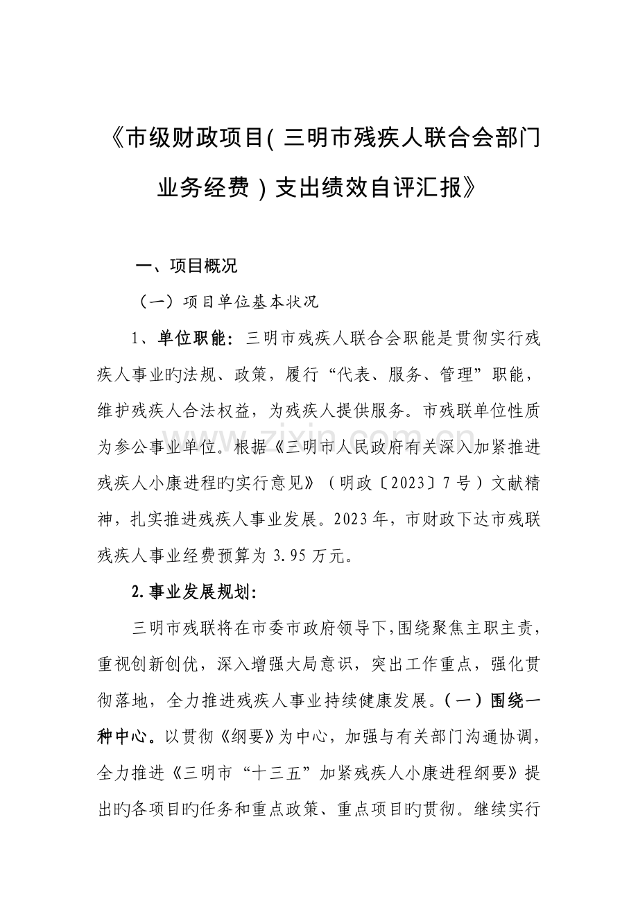 级财政项目三明残疾人联合会部门业务经费支出绩.doc_第1页