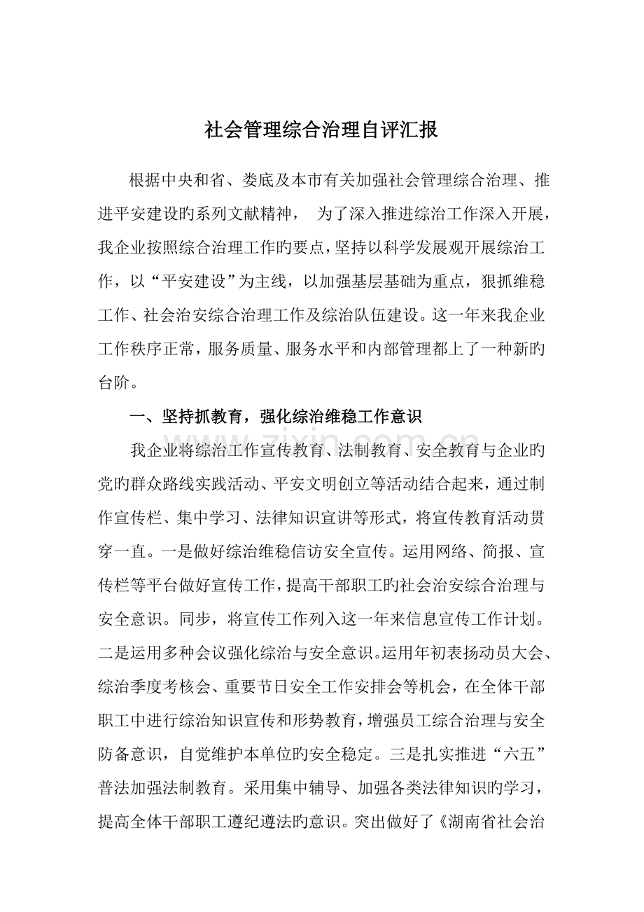 社会治安综合治理工作自评报告.doc_第1页