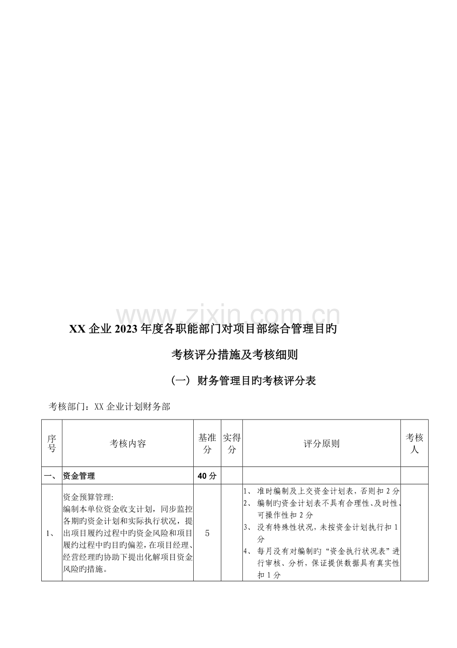 财务部管理目标考核细则考项目部.doc_第1页